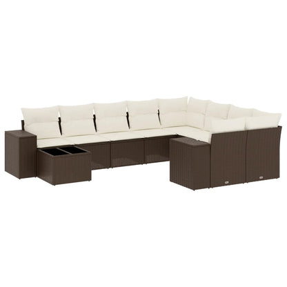 10-delige Loungeset met kussens poly rattan bruin