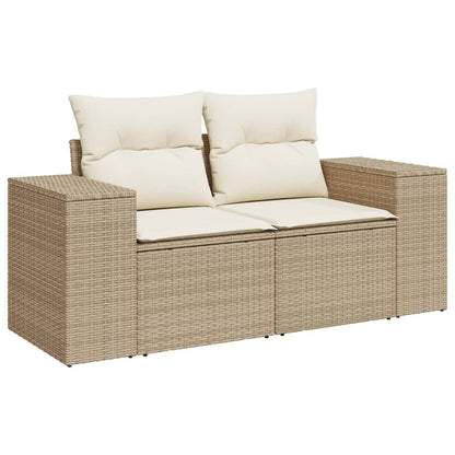 10-delige Loungeset met kussens poly rattan beige