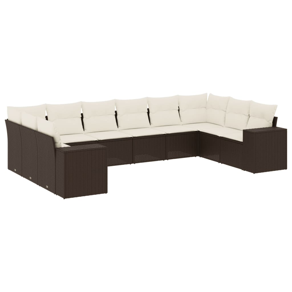 10-delige Loungeset met kussens poly rattan bruin