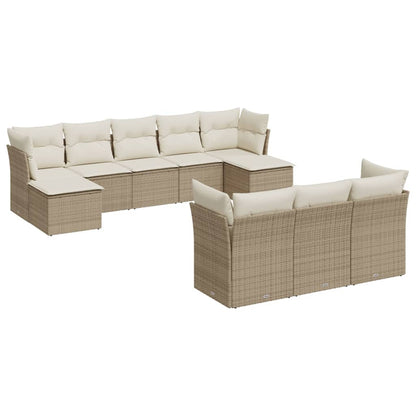 10-delige Loungeset met kussens poly rattan beige