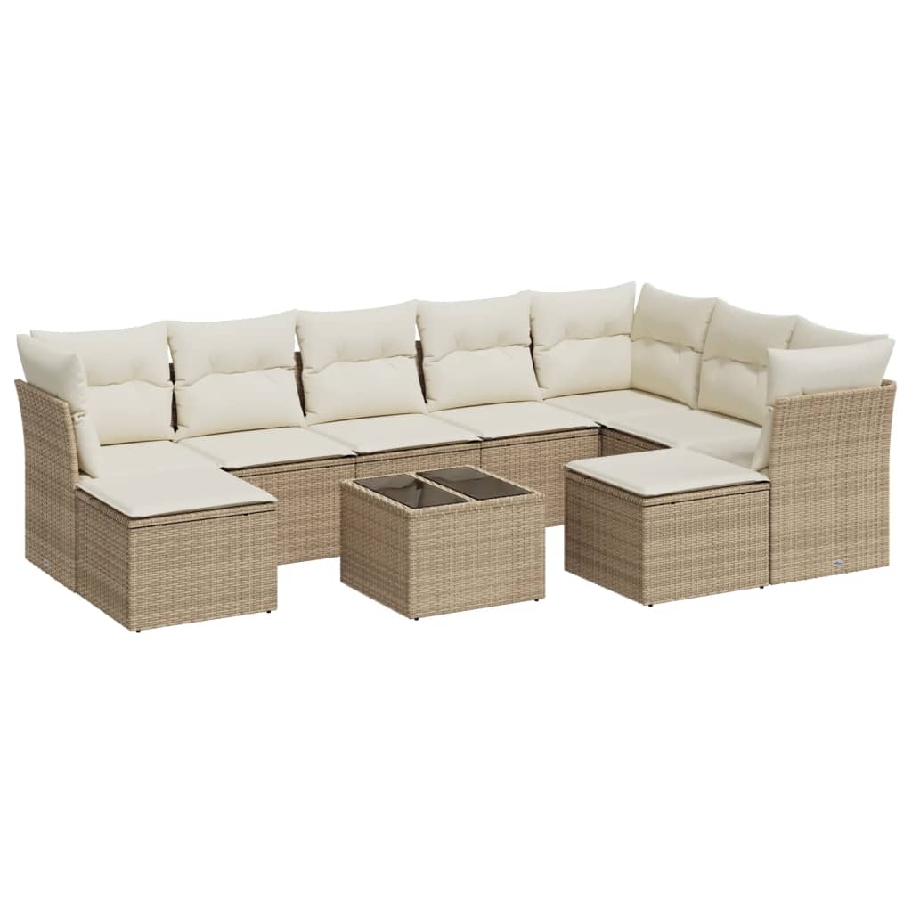 10-delige Loungeset met kussens poly rattan beige