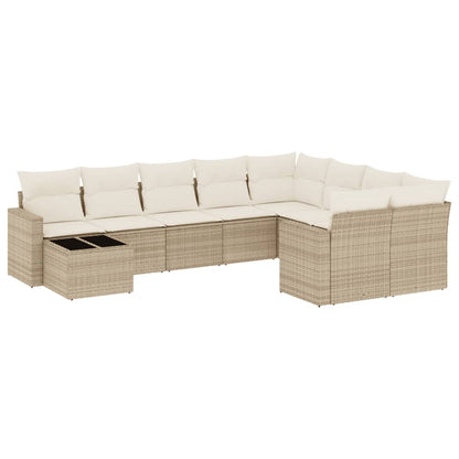 10-delige Loungeset met kussens poly rattan beige