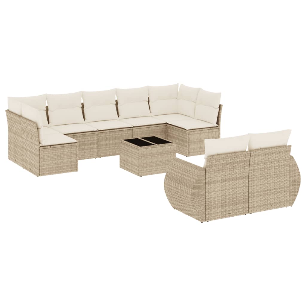 10-delige Loungeset met kussens poly rattan beige