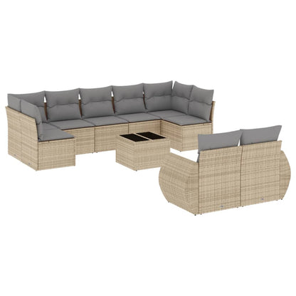 10-delige Loungeset met kussens poly rattan beige