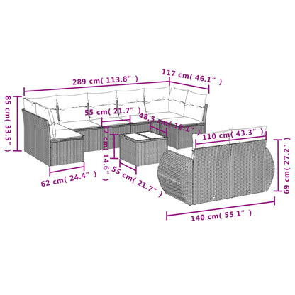 10-delige Loungeset met kussens poly rattan bruin