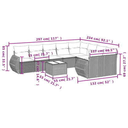 10-delige Loungeset met kussens poly rattan bruin