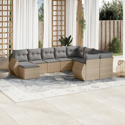 10-delige Loungeset met kussens poly rattan beige