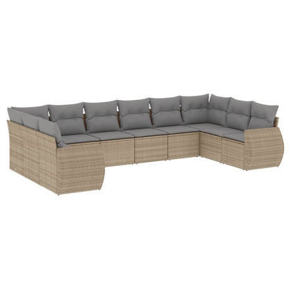 10-delige Loungeset met kussens poly rattan beige