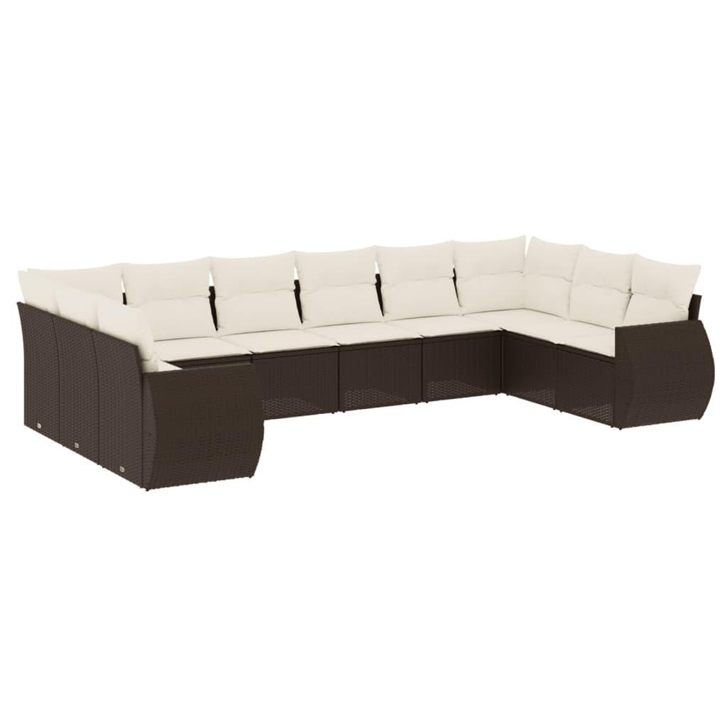 10-delige Loungeset met kussens poly rattan bruin