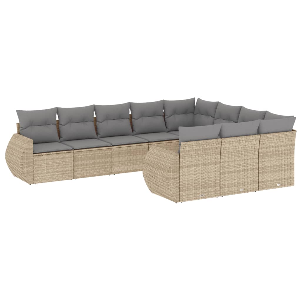 10-delige Loungeset met kussens poly rattan beige