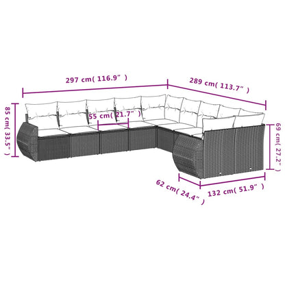 10-delige Loungeset met kussens poly rattan bruin