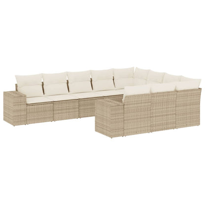 10-delige Loungeset met kussens poly rattan beige