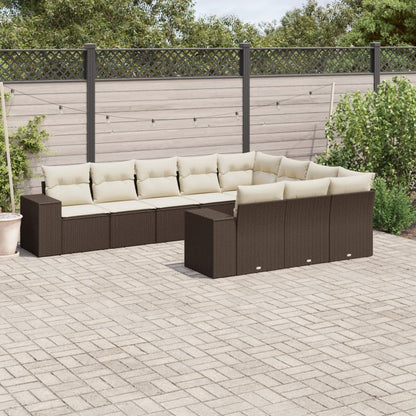 10-delige Loungeset met kussens poly rattan bruin