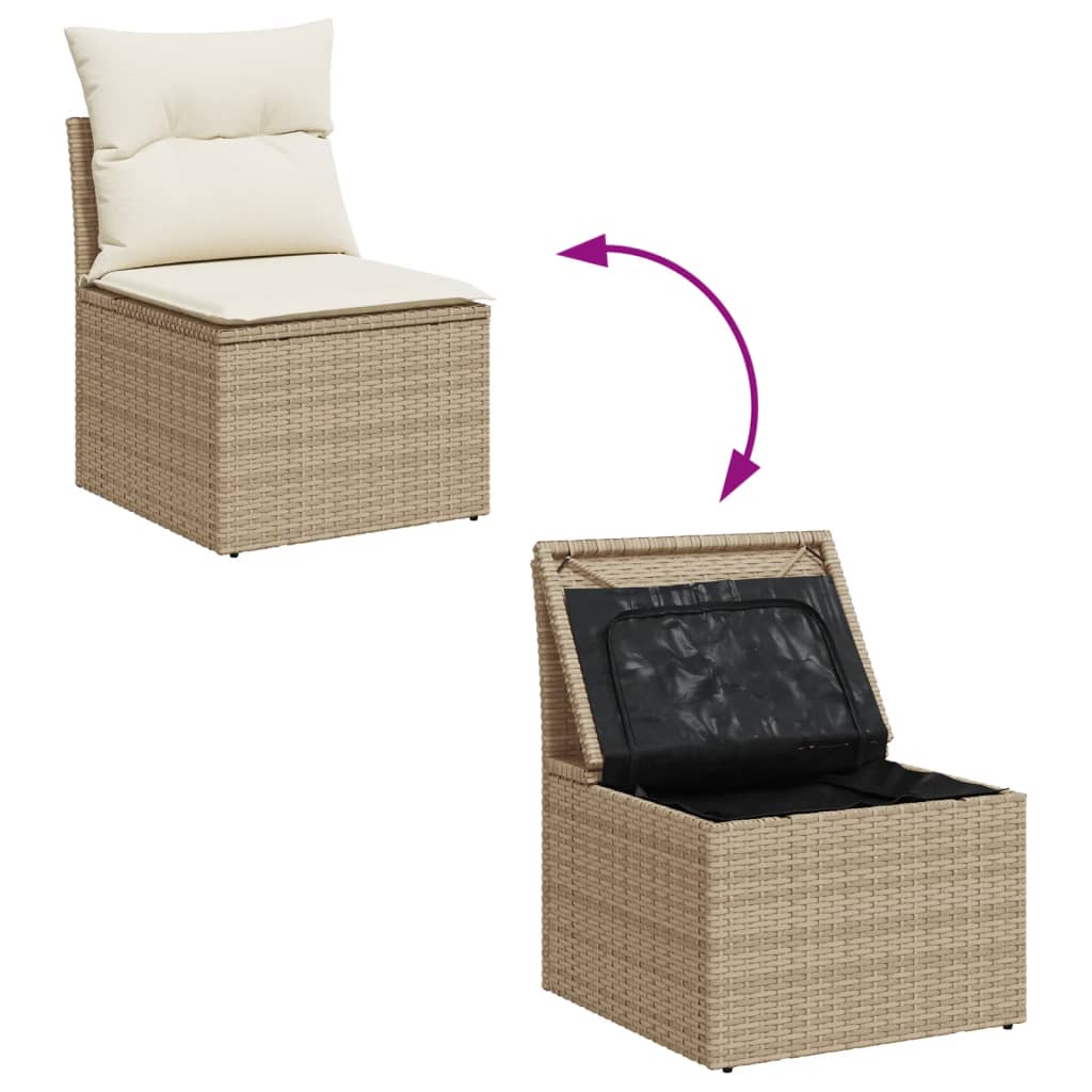 10-delige Loungeset met kussens poly rattan beige