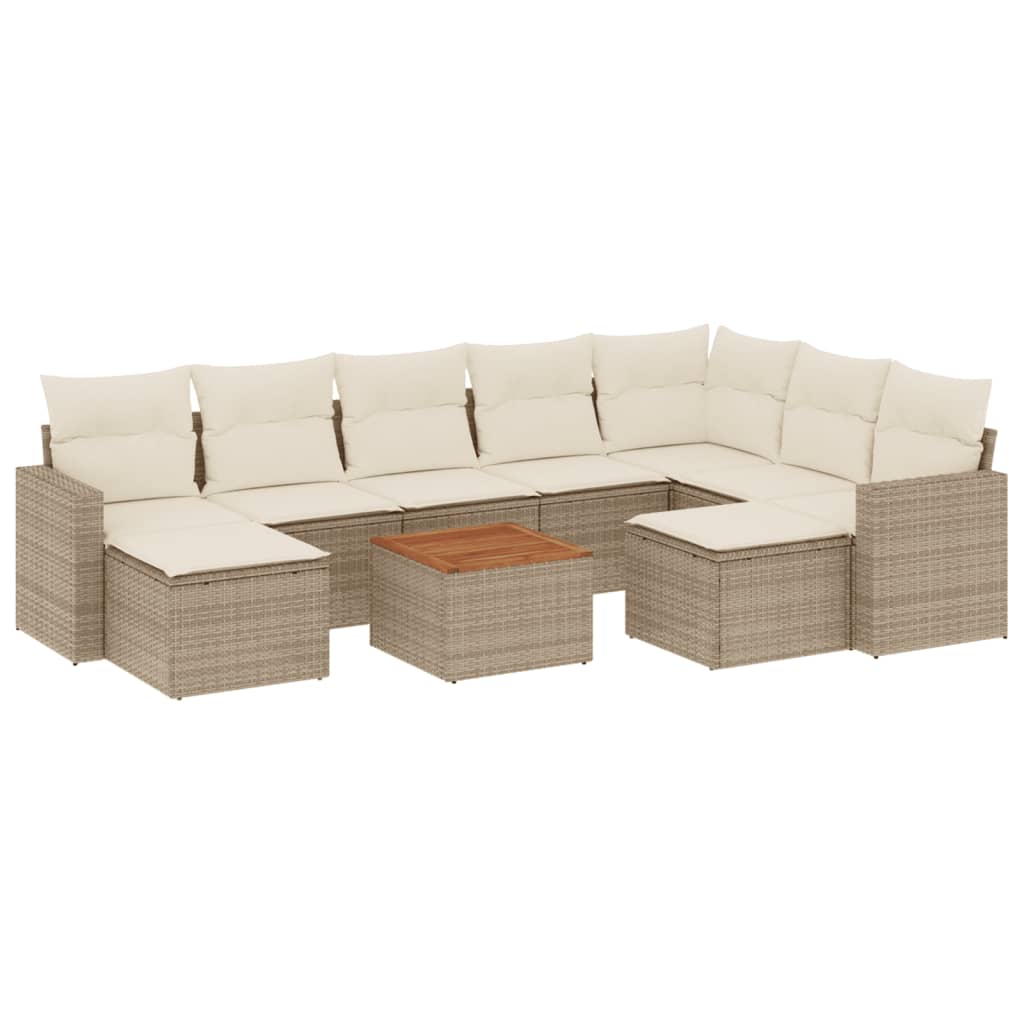 10-delige Loungeset met kussens poly rattan beige