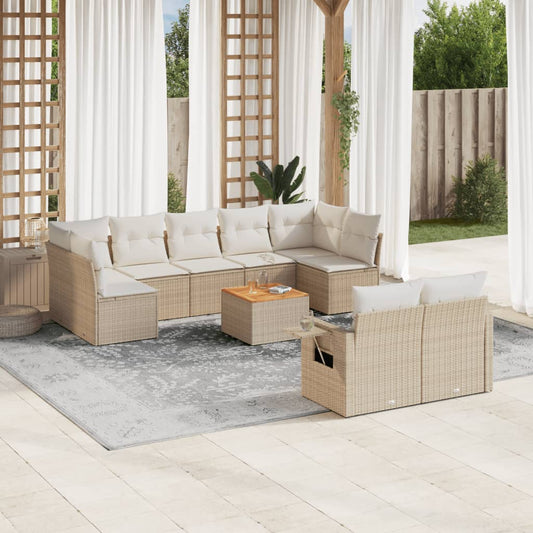 10-delige Loungeset met kussens poly rattan beige