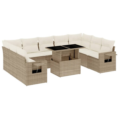 10-delige Loungeset met kussens poly rattan beige