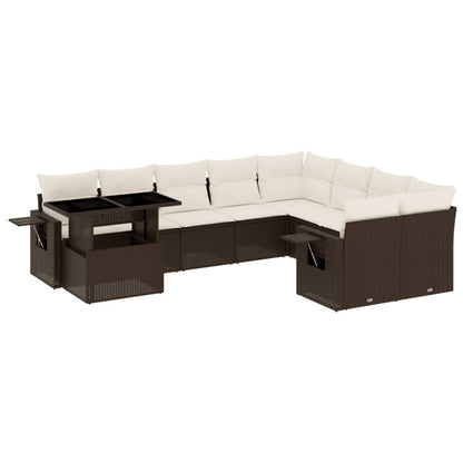 10-delige Loungeset met kussens poly rattan bruin