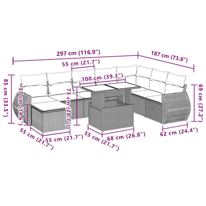 10-delige Loungeset met kussens poly rattan bruin