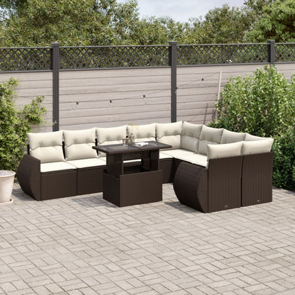 10-delige Loungeset met kussens poly rattan bruin