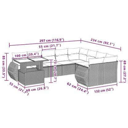 10-delige Loungeset met kussens poly rattan beige