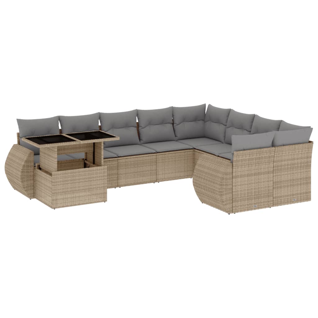 10-delige Loungeset met kussens poly rattan beige