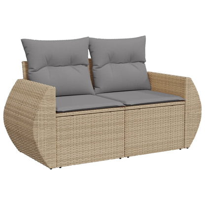 10-delige Loungeset met kussens poly rattan beige