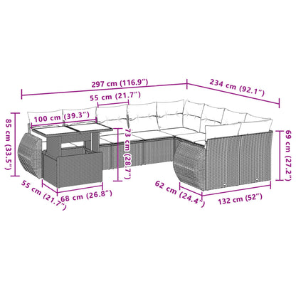 10-delige Loungeset met kussens poly rattan beige