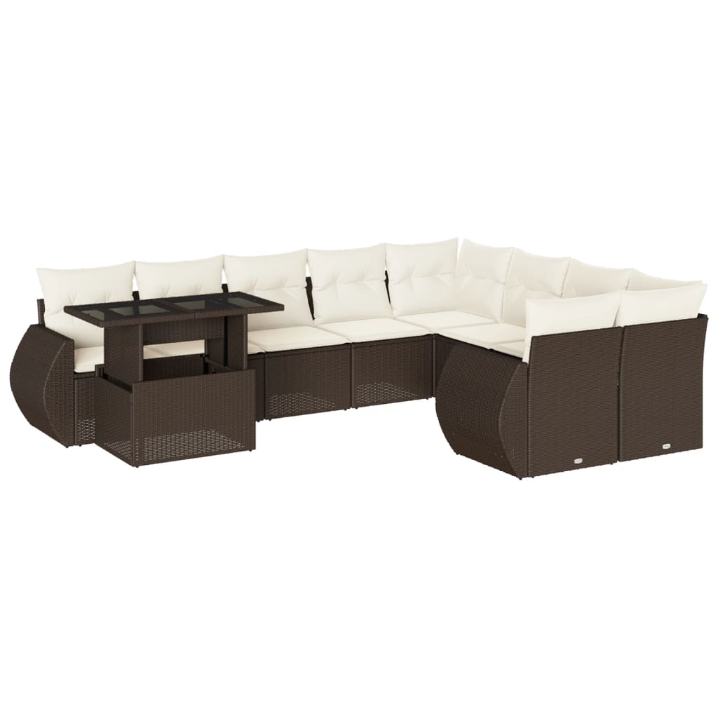 10-delige Loungeset met kussens poly rattan bruin