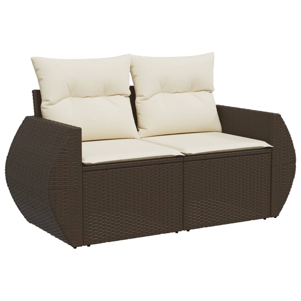 10-delige Loungeset met kussens poly rattan bruin