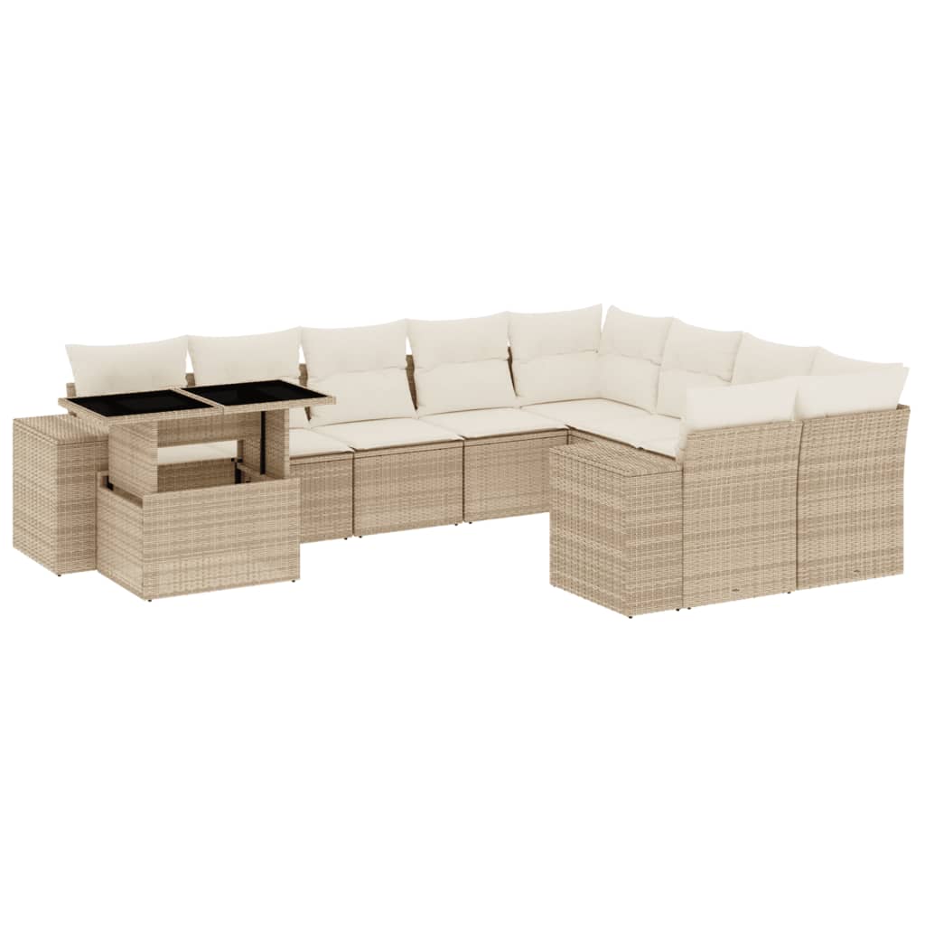 10-delige Loungeset met kussens poly rattan beige