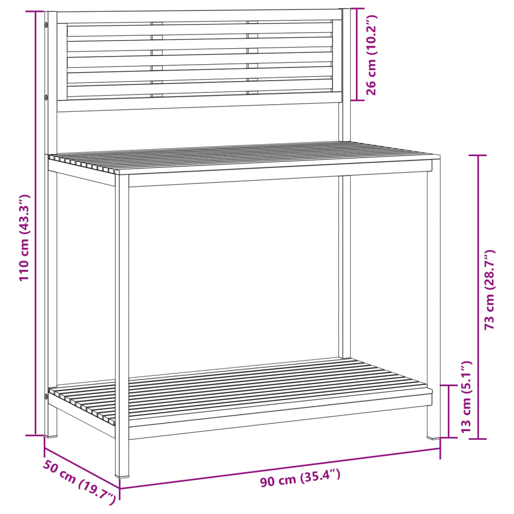 Tuinwerktafel 90x50x110 cm massief acaciahout en staal