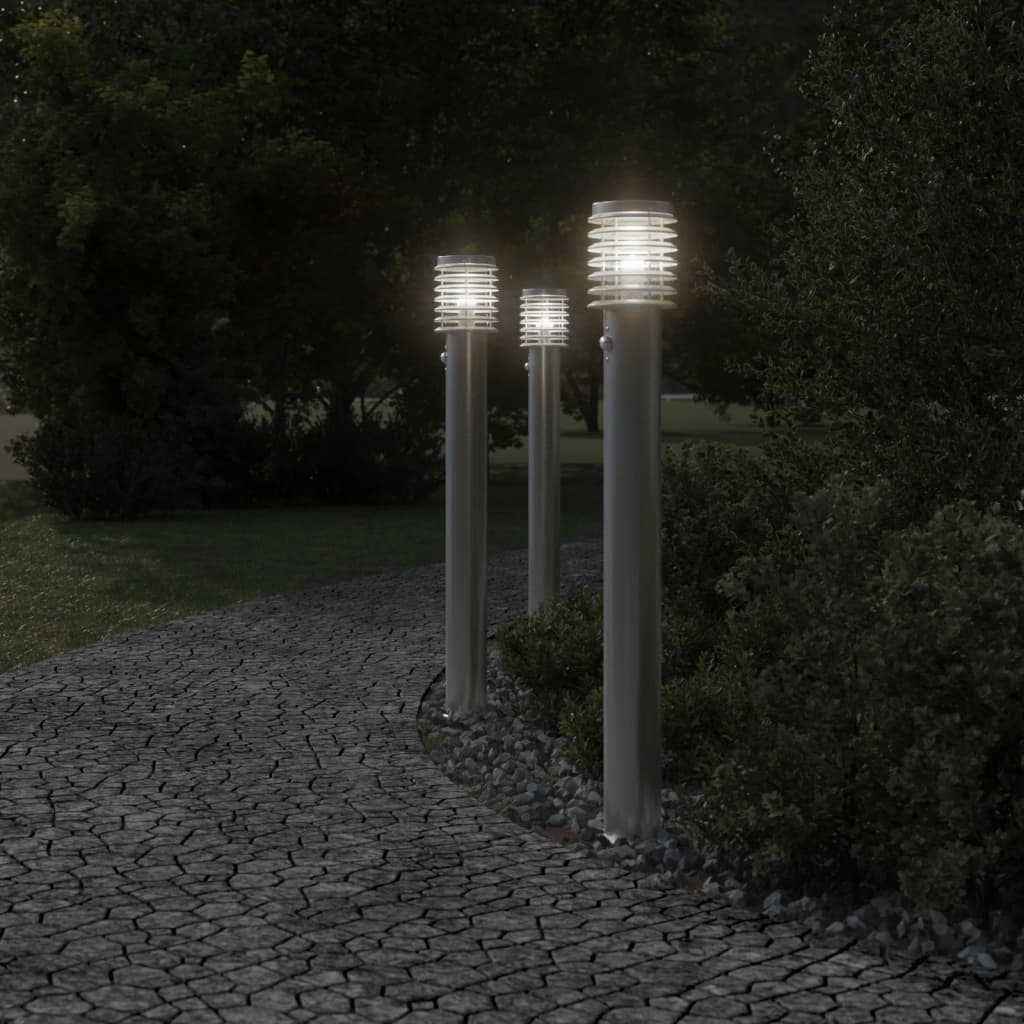 Vloerlamp voor buiten met sensor 110 cm roestvrijstaal zilver