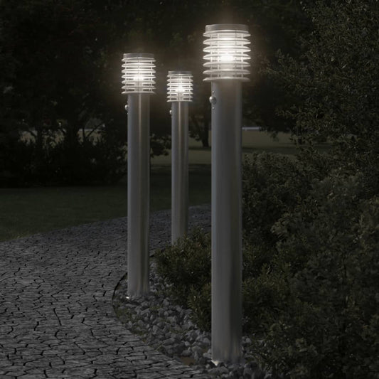 Vloerlamp voor buiten met sensor 110 cm roestvrijstaal zilver