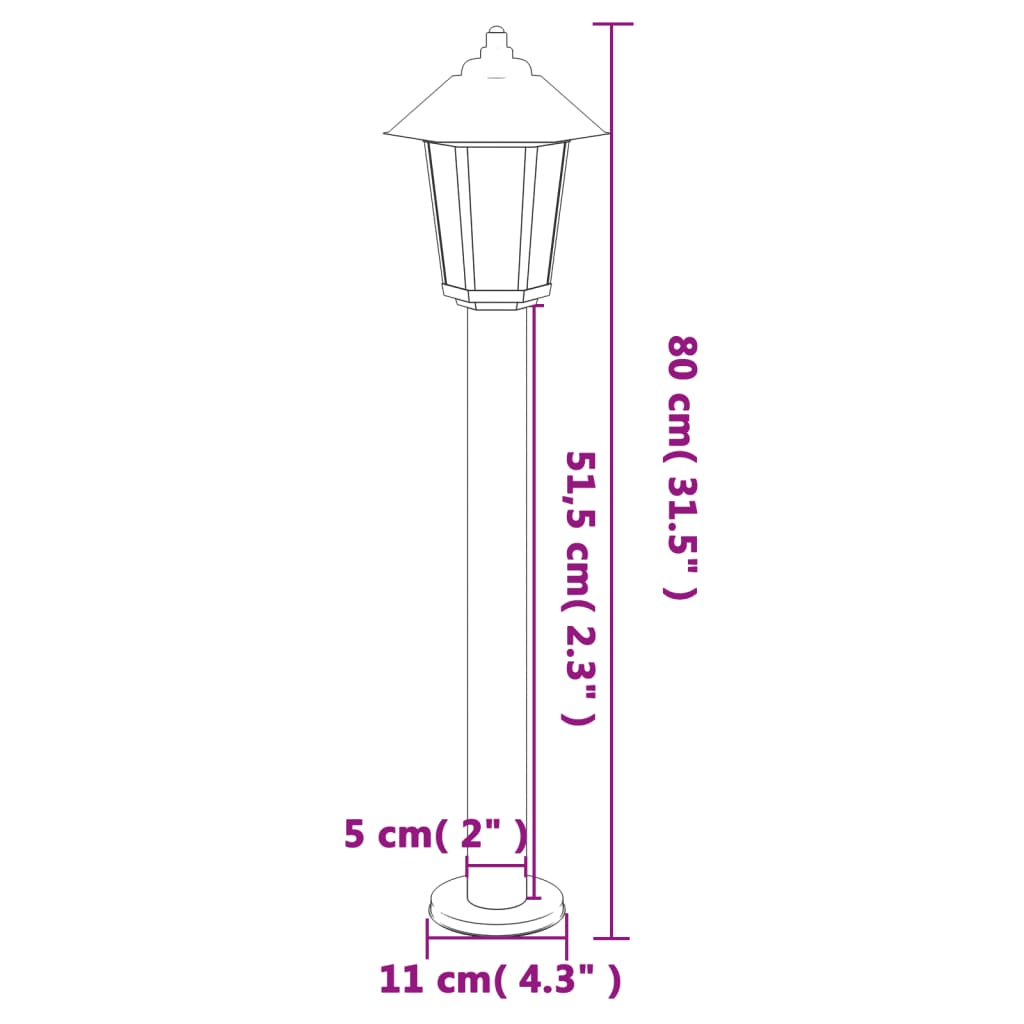 Vloerlamp voor buiten 3 st 80 cm roestvrijstaal zwart