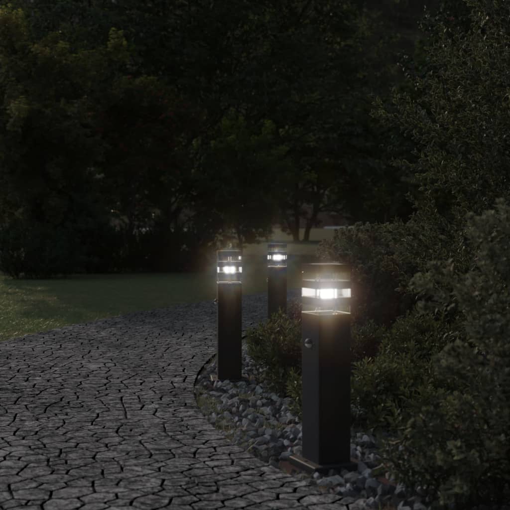 Vloerlampen voor buiten met sensor 50 cm aluminium zwart