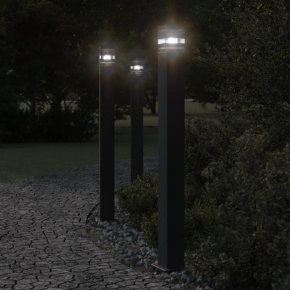 Vloerlampen voor buiten 3 st met sensor 110 cm aluminium zwart