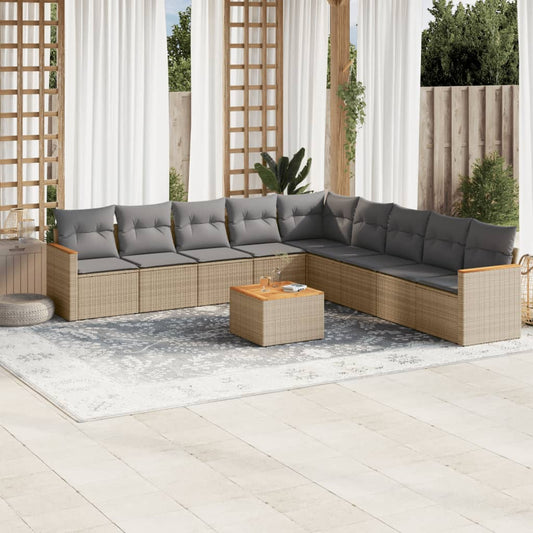 10-delige Loungeset met kussens poly rattan beige