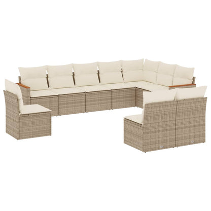 10-delige Loungeset met kussens poly rattan beige