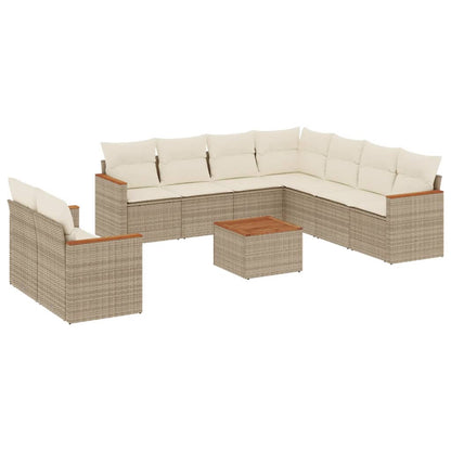 10-delige Loungeset met kussens poly rattan beige