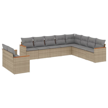 10-delige Loungeset met kussens poly rattan beige