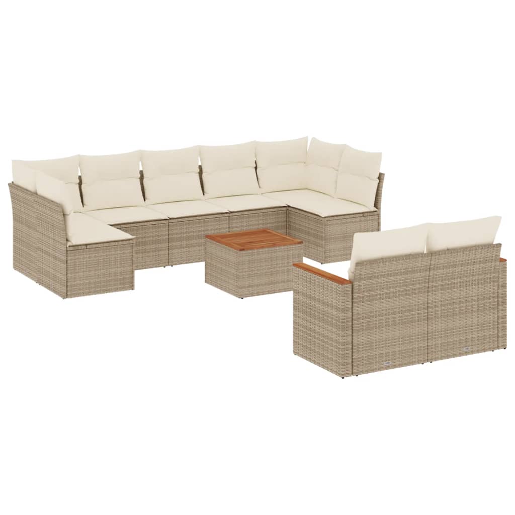 10-delige Loungeset met kussens poly rattan beige