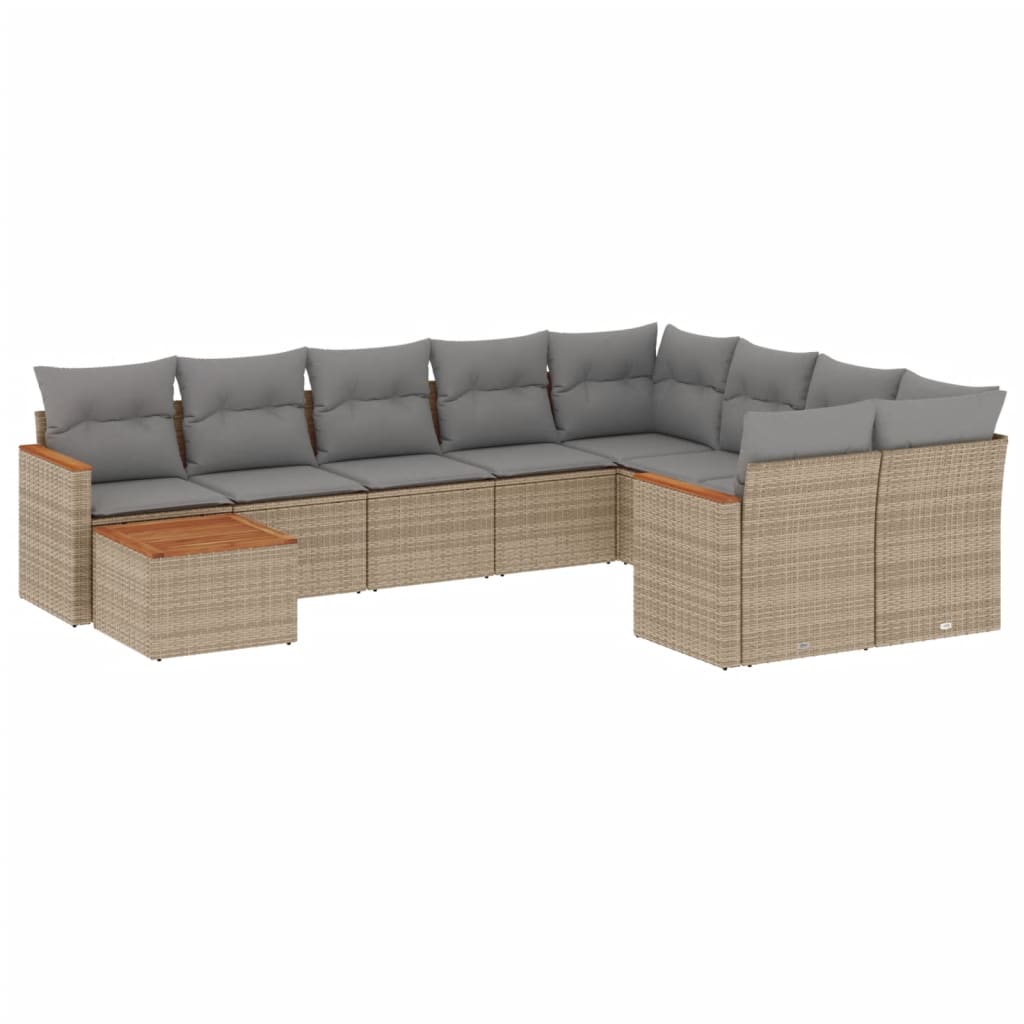 10-delige Loungeset met kussens poly rattan beige