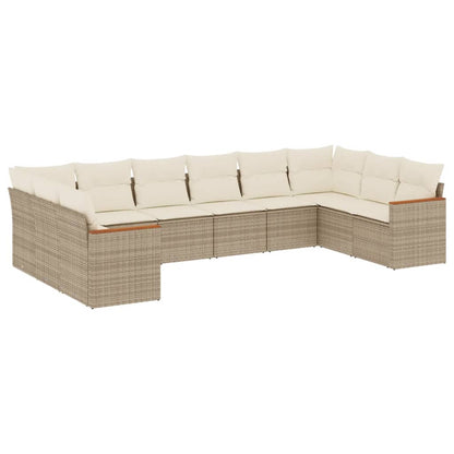 10-delige Loungeset met kussens poly rattan beige