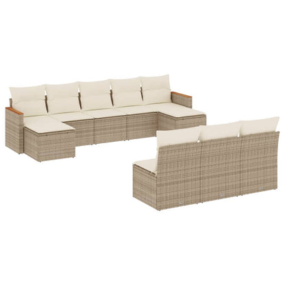 10-delige Loungeset met kussens poly rattan beige