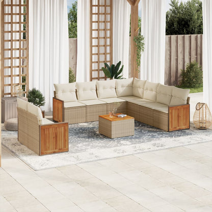 10-delige Loungeset met kussens poly rattan beige