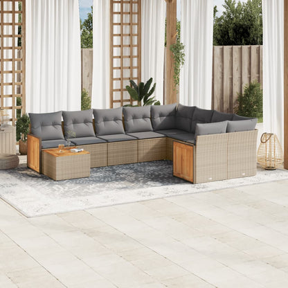 10-delige Loungeset met kussens poly rattan beige