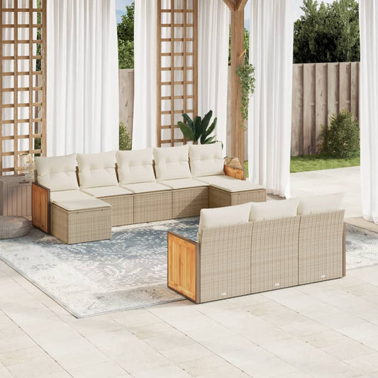 10-delige Loungeset met kussens poly rattan beige