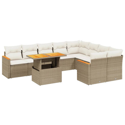 10-delige Loungeset met kussens poly rattan beige