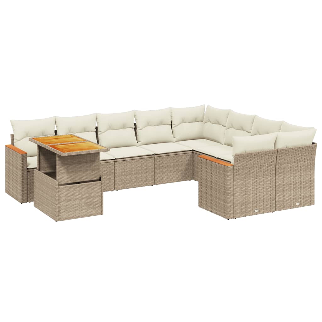 10-delige Loungeset met kussens poly rattan beige